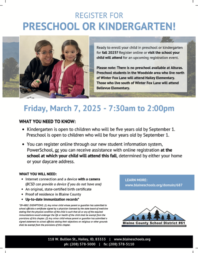  Register for Preschool or Kindergarten! 